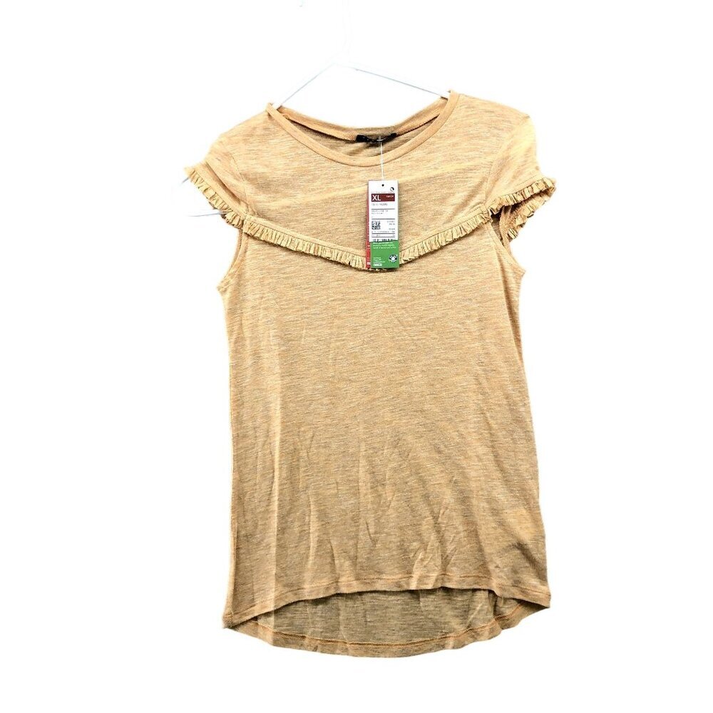 NWT Sisley Girls XL 10-11 Years Linen Blend T Shirt Ruffle‎ Peach Summer 150 cm